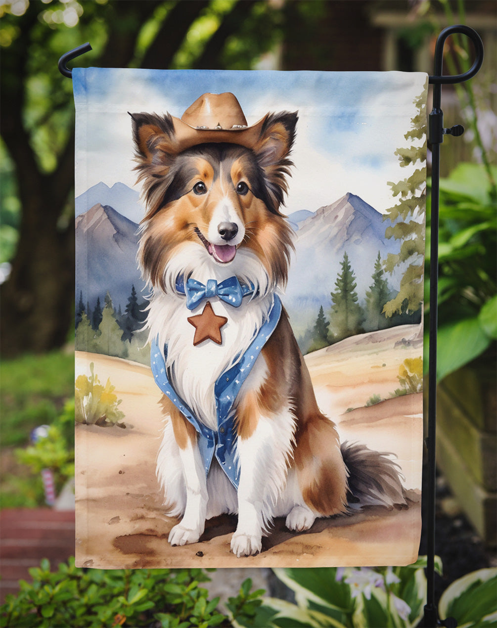 Sheltie Cowboy Welcome Garden Flag Mailbox Decorative Yard Banner Outside Patio Artwork for Flower Beds, Garden Size, Multicolor