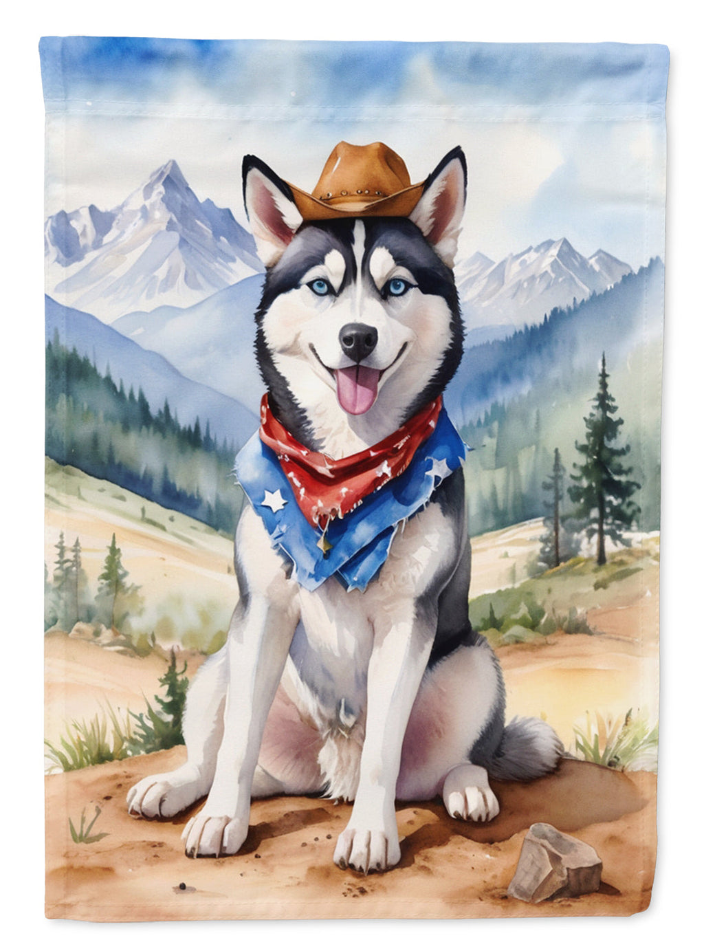 Siberian Husky Cowboy Welcome House Flag 28x40 Porch Sleeve Pole Decorative Outside Yard Banner Artwork Wall Hanging, Polyester
