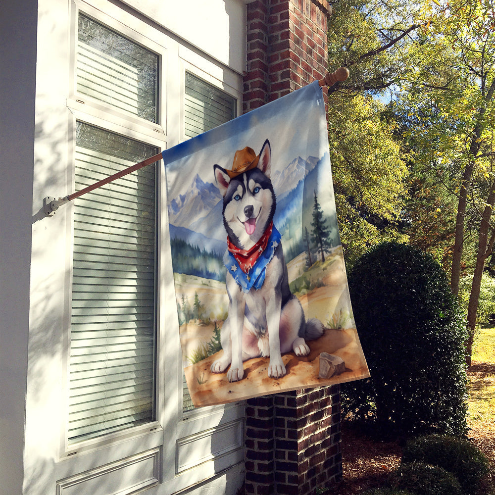 Siberian Husky Cowboy Welcome House Flag 28x40 Porch Sleeve Pole Decorative Outside Yard Banner Artwork Wall Hanging, Polyester