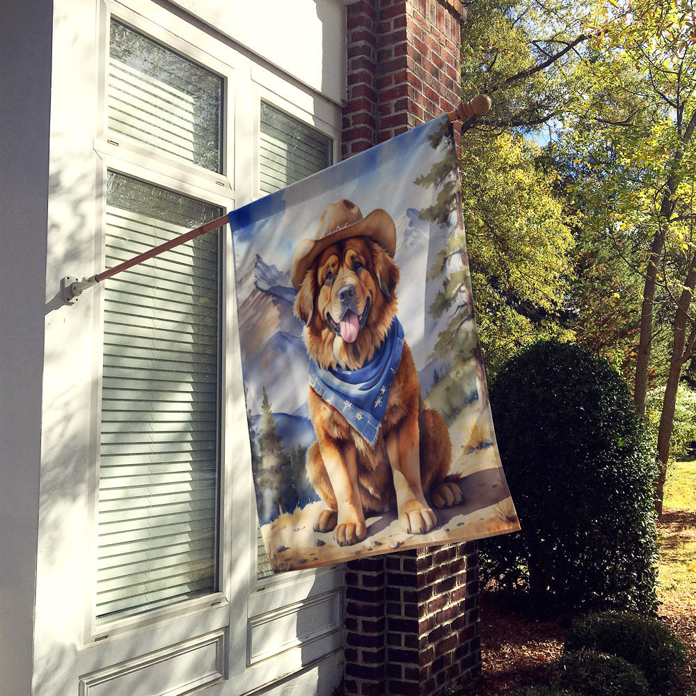 Tibetan Mastiff Cowboy Welcome House Flag 28x40 Porch Sleeve Pole Decorative Outside Yard Banner Artwork Wall Hanging, Polyester
