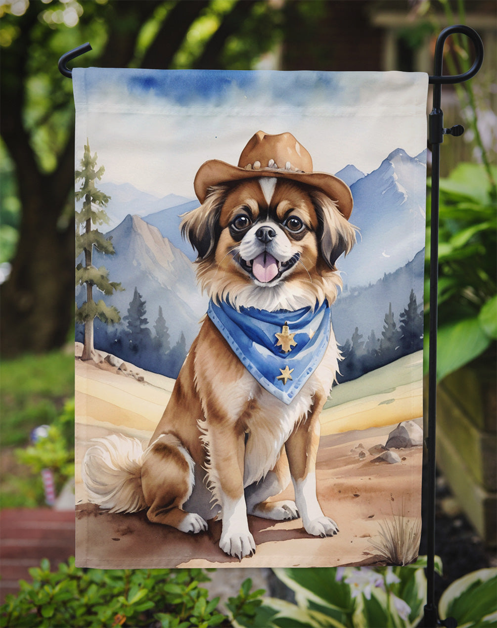 Tibetan Spaniel Cowboy Welcome Garden Flag Mailbox Decorative Yard Banner Outside Patio Artwork for Flower Beds, Garden Size, Multicolor