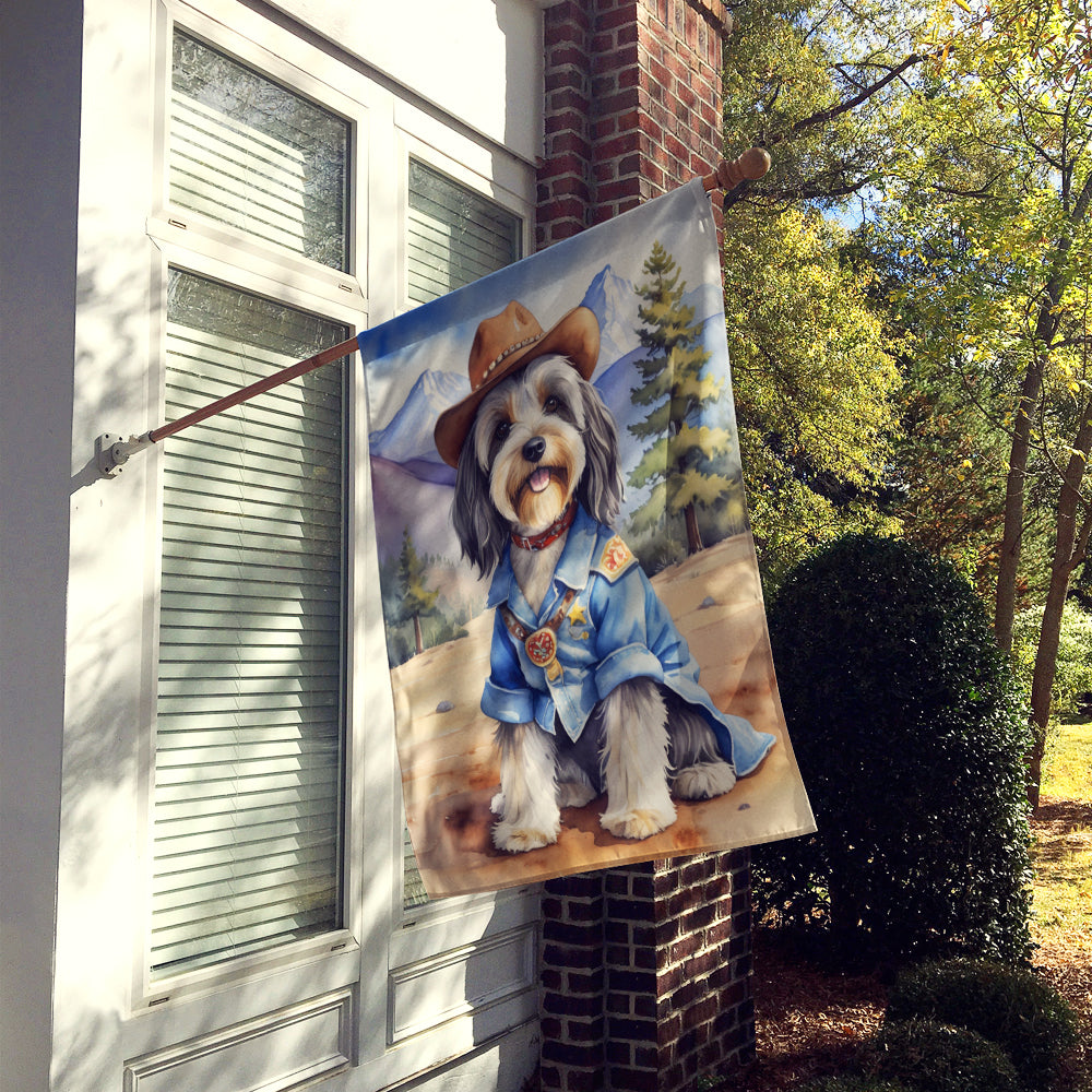 Tibetan Terrier Cowboy Welcome House Flag 28x40 Porch Sleeve Pole Decorative Outside Yard Banner Artwork Wall Hanging, Polyester