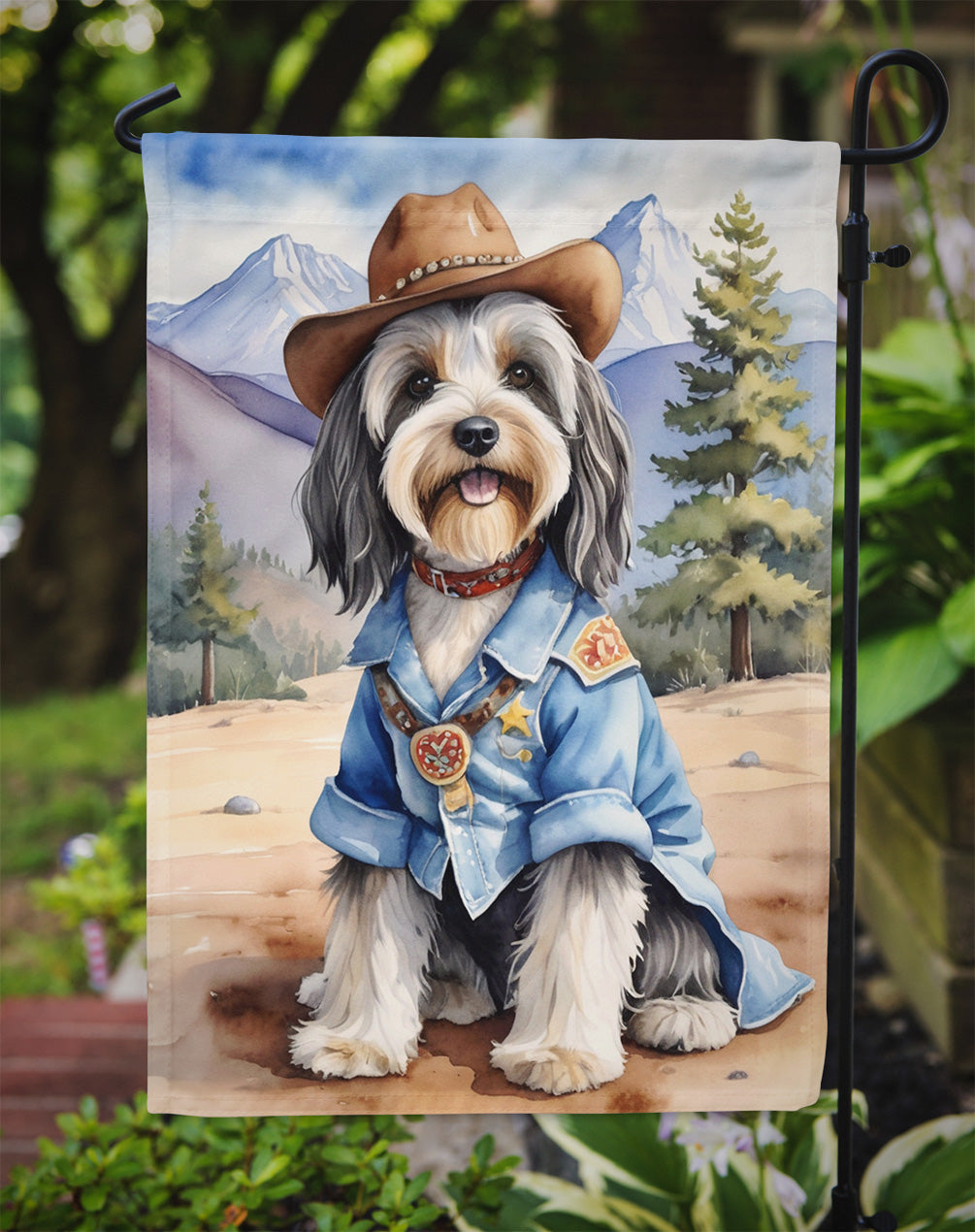 Tibetan Terrier Cowboy Welcome Garden Flag Mailbox Decorative Yard Banner Outside Patio Artwork for Flower Beds, Garden Size, Multicolor