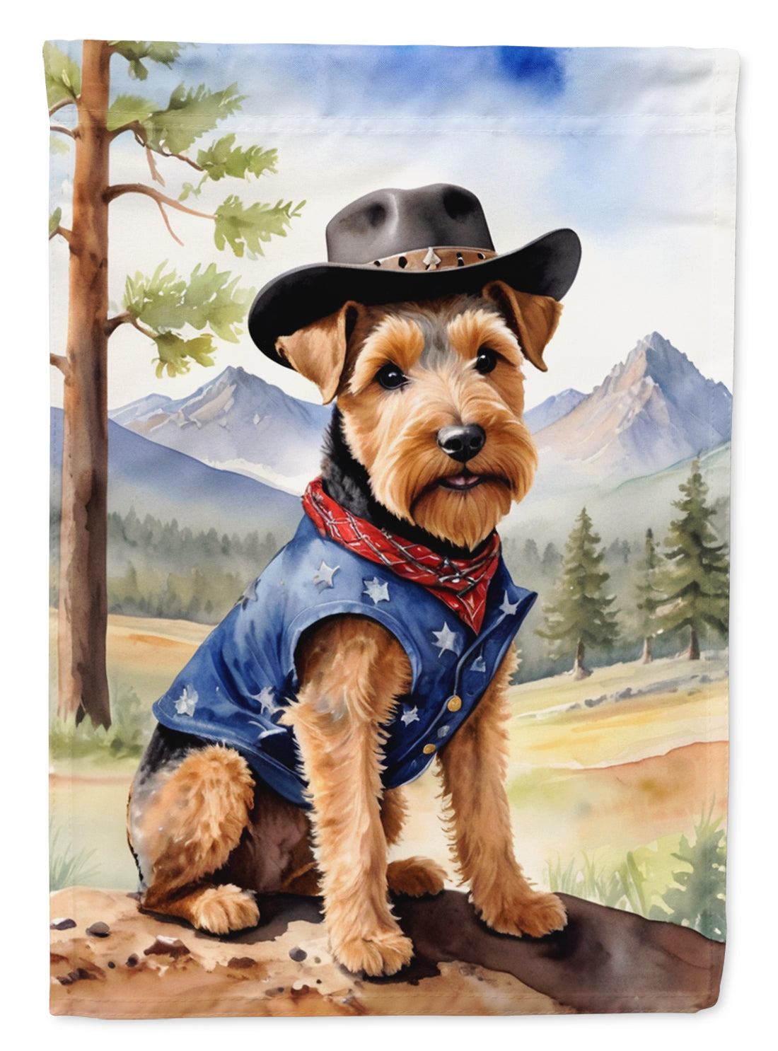 Welsh Terrier Cowboy Welcome House Flag 28x40 Porch Sleeve Pole Decorative Outside Yard Banner Artwork Wall Hanging, Polyester