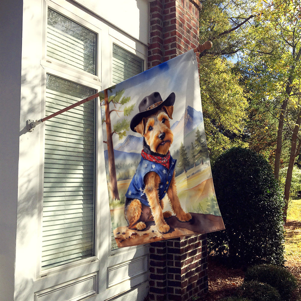 Welsh Terrier Cowboy Welcome House Flag 28x40 Porch Sleeve Pole Decorative Outside Yard Banner Artwork Wall Hanging, Polyester