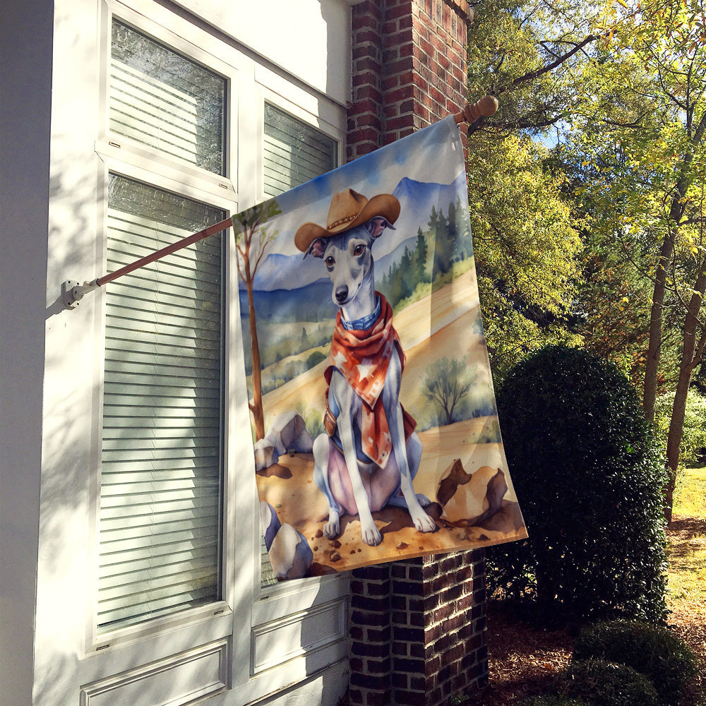 Whippet Cowboy Welcome House Flag 28x40 Porch Sleeve Pole Decorative Outside Yard Banner Artwork Wall Hanging, Polyester