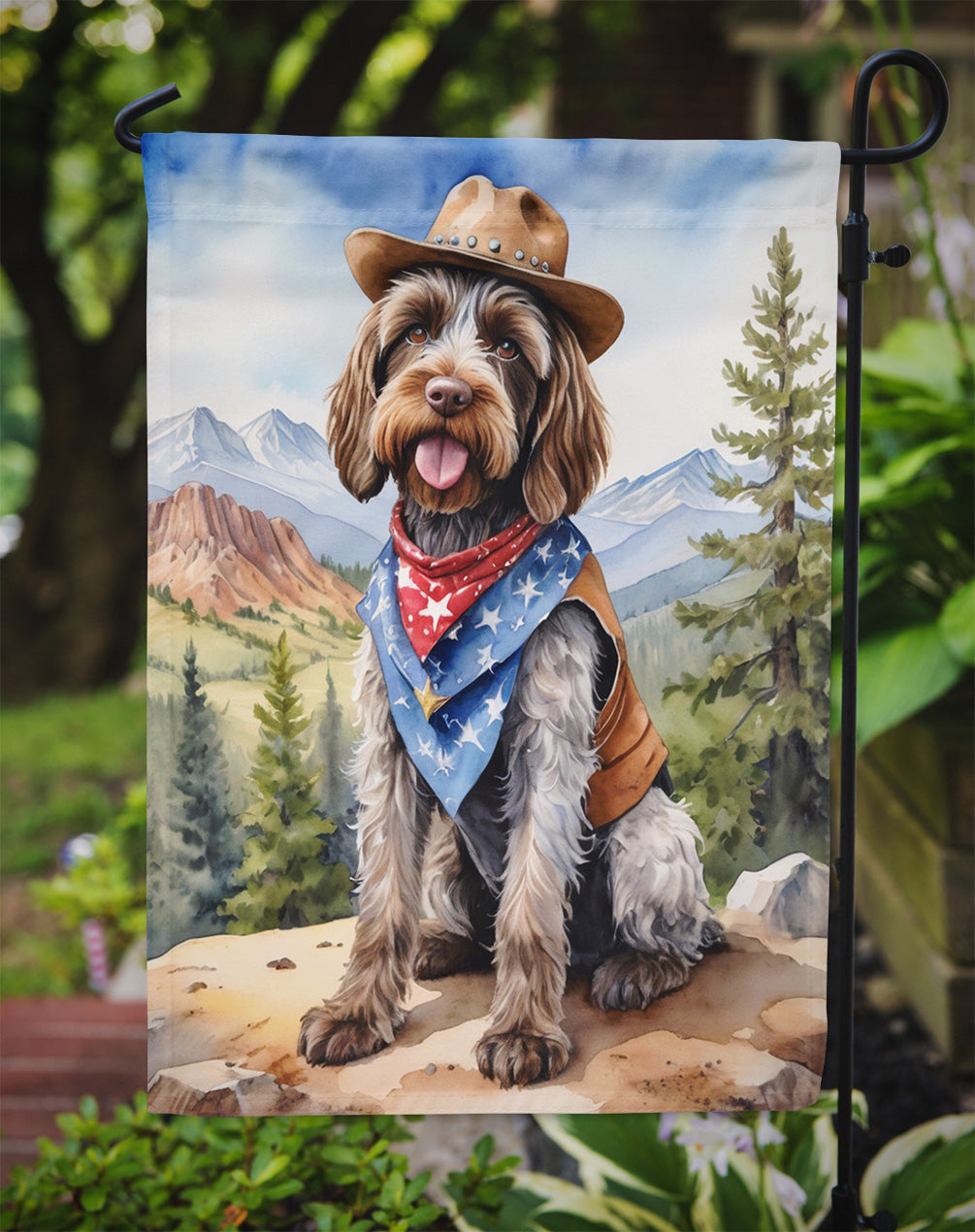 Wirehaired Pointing Griffon Cowboy Welcome Garden Flag Mailbox Decorative Yard Banner Outside Patio Artwork for Flower Beds, Garden Size, Multicolor
