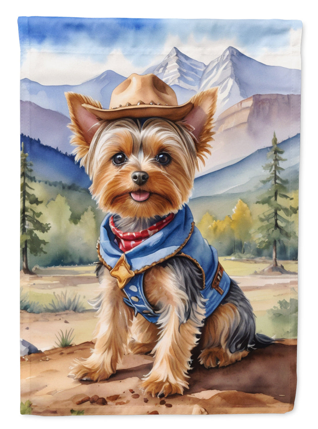 Yorkshire Terrier Yorkie Cowboy Welcome House Flag 28x40 Porch Sleeve Pole Decorative Outside Yard Banner Artwork Wall Hanging, Polyester