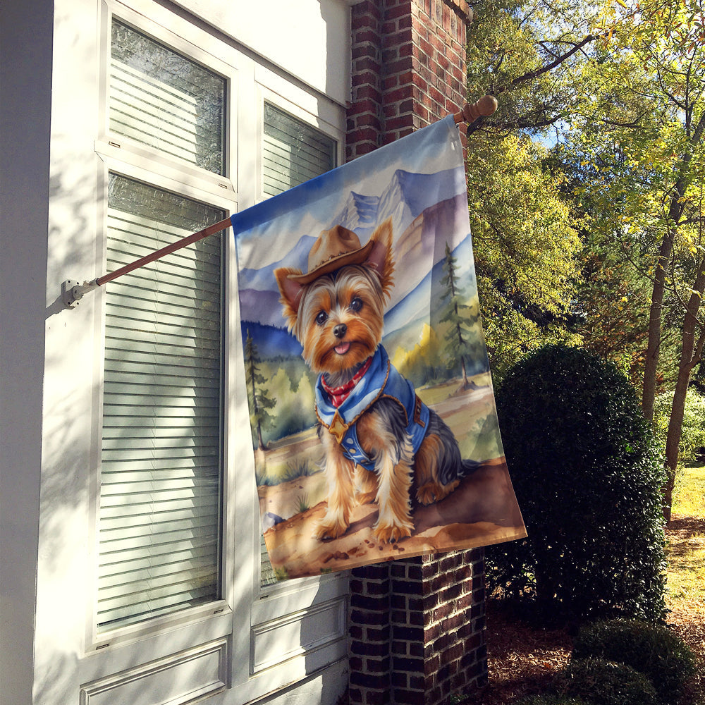 Yorkshire Terrier Yorkie Cowboy Welcome House Flag 28x40 Porch Sleeve Pole Decorative Outside Yard Banner Artwork Wall Hanging, Polyester