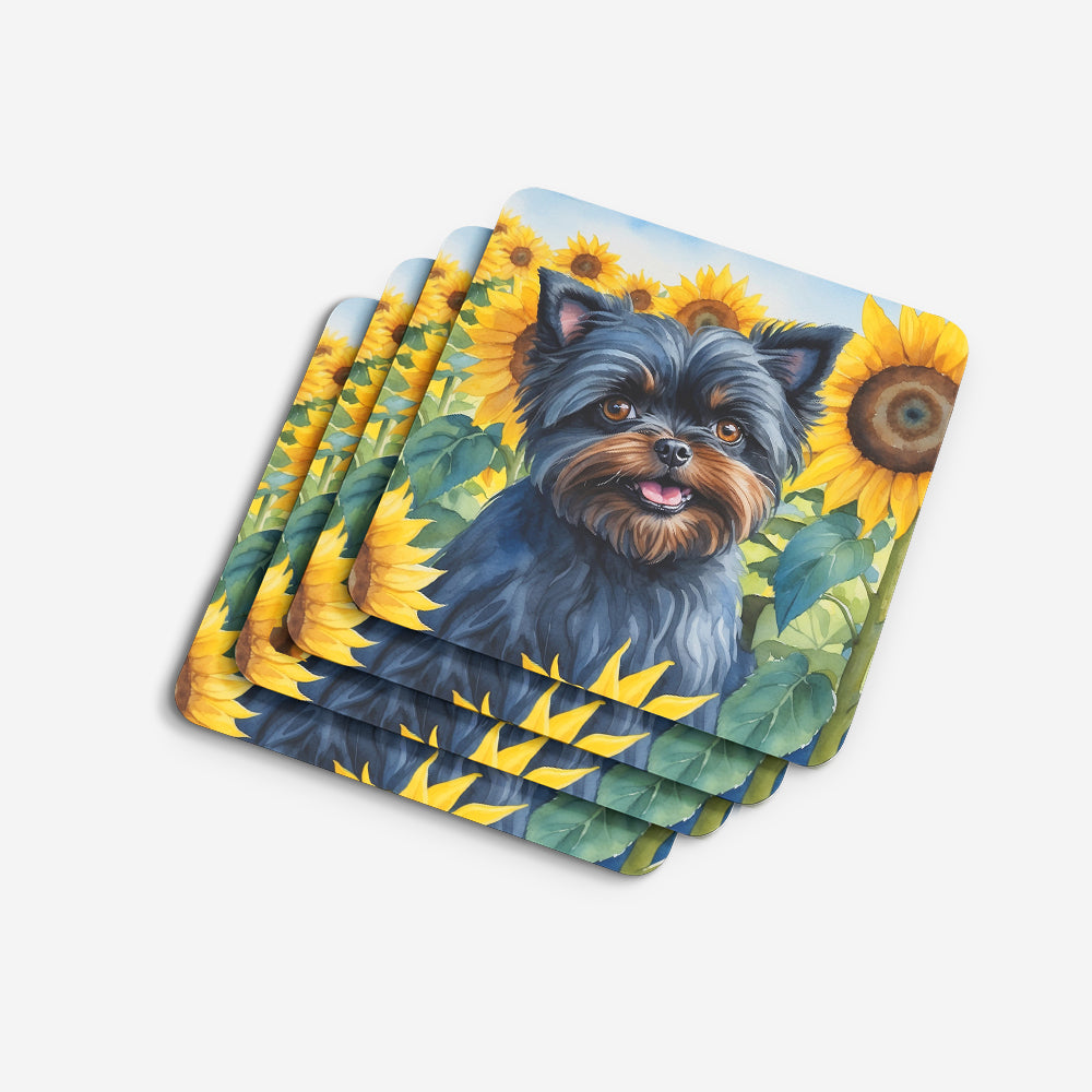 Affenpinscher in Sunflowers Foam Coasters Set of 4 Cup Coasters for Indoor Outdoor, Tabletop Protection, Anti Slip, Mouse pad Material