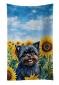 Affenpinscher in Sunflowers Kitchen Towel Velour Plush Front and Cotton Loop Back Machine Washable