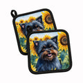 Affenpinscher in Sunflowers Pot Holder Set of 2 Heat Resistant Quilted Hot Pads 7.5 x 7.5 Inch, Insulated Kitchen Trivets for Cooking & Baking