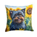 Affenpinscher in Sunflowers Decorative Throw Pillow 14x14 Indoor Outdoor Accent Cushion, Fabric Cover with Insert for Sofa, Bed, Porch & Living Room