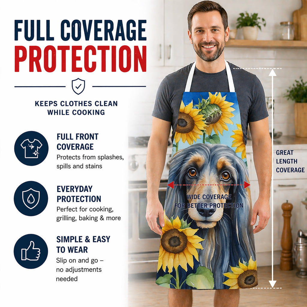Afghan Hound in Sunflowers Apron Cooking Kitchen Server Baking Crafts Gardening for Adult Women Men, Unisex, Large, Multicolor