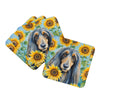 Afghan Hound in Sunflowers Foam Coasters Set of 4 Cup Coasters for Indoor Outdoor, Tabletop Protection, Anti Slip, Mouse pad Material