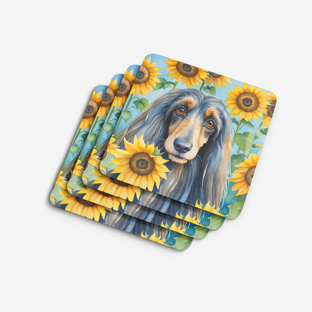Afghan Hound in Sunflowers Foam Coasters Set of 4 Cup Coasters for Indoor Outdoor, Tabletop Protection, Anti Slip, Mouse pad Material