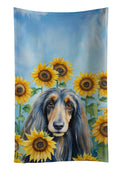 Afghan Hound in Sunflowers Kitchen Towel Velour Plush Front and Cotton Loop Back Machine Washable