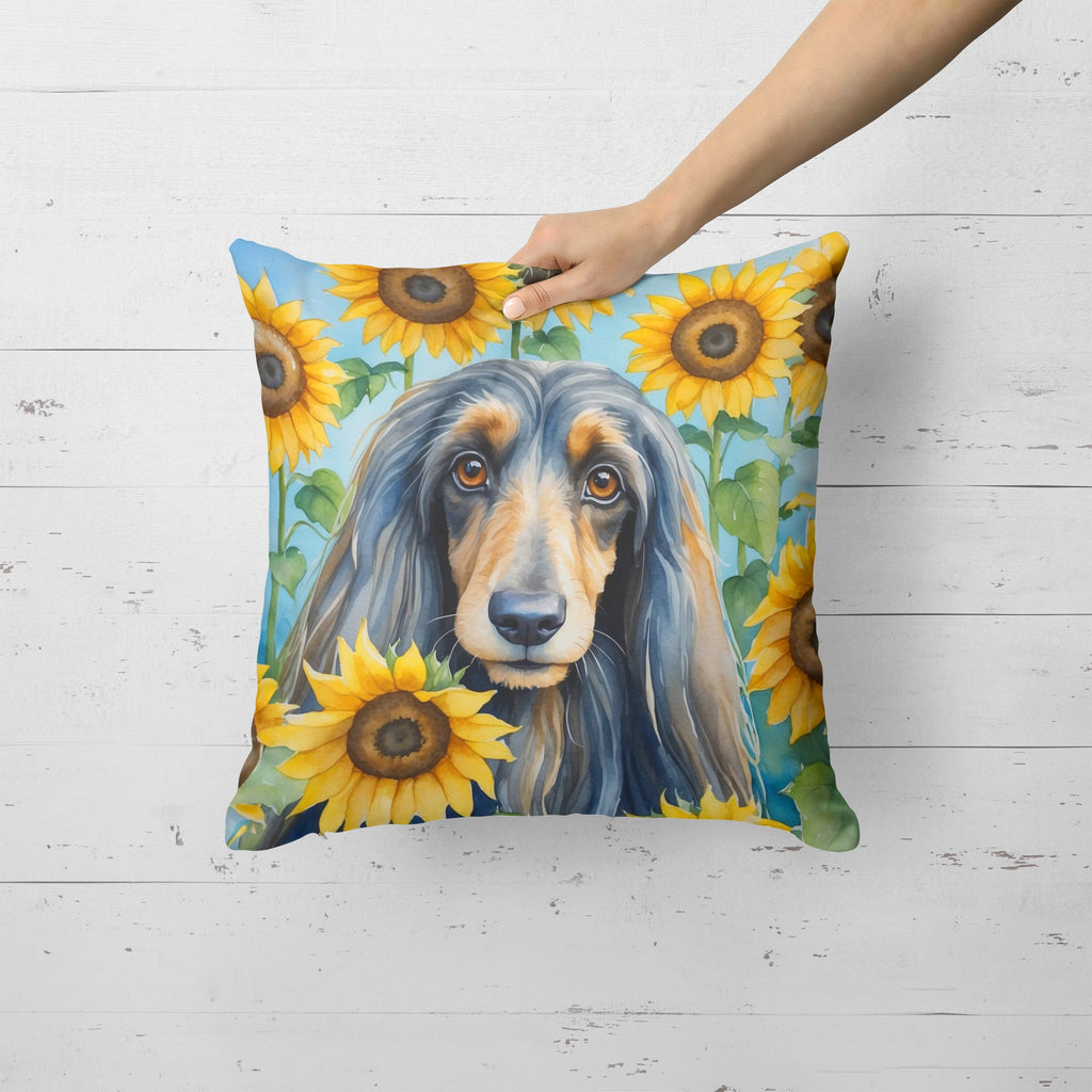 Afghan Hound in Sunflowers Decorative Throw Pillow 18x18 Indoor Outdoor Accent Cushion, Fabric Cover with Insert for Sofa, Bed, Porch & Living Room