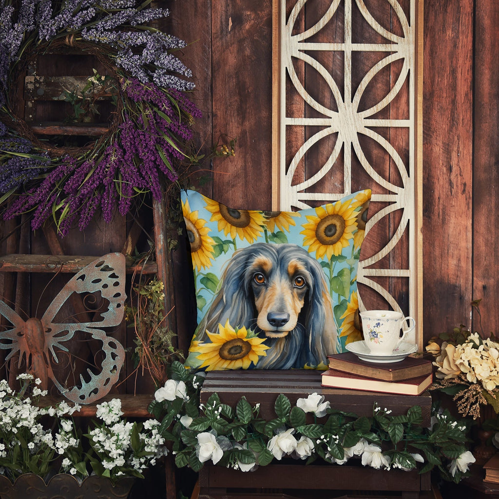 Afghan Hound in Sunflowers Decorative Throw Pillow 18x18 Indoor Outdoor Accent Cushion, Fabric Cover with Insert for Sofa, Bed, Porch & Living Room