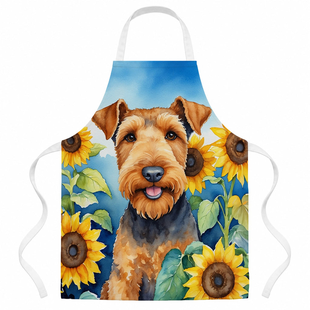 Airedale Terrier in Sunflowers Apron Cooking Kitchen Server Baking Crafts Gardening for Adult Women Men, Unisex, Large, Multicolor