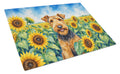 Airedale Terrier in Sunflowers Cutting Board Tempered Glass Kitchen Cutting Surface, Heat Resistant Chopping Board with Non-Slip Feet, Decorative Food Prep & Serving