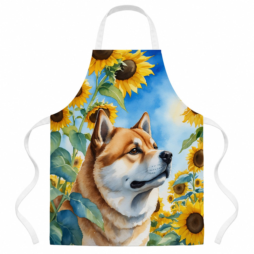 Akita in Sunflowers Apron Cooking Kitchen Server Baking Crafts Gardening for Adult Women Men, Unisex, Large, Multicolor