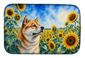 Akita in Sunflowers Dish Drying Mat Absorbent Dish Drying Mat Pad for Kitchen Counter Dish Drainer Mat for Countertop, 14 x 21", Multicolor