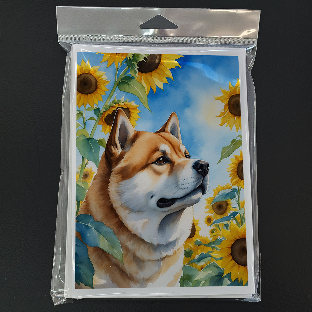 Akita in Sunflowers Greeting Cards Pack of 8 Blank Cards with Envelopes Whimsical A7 Size 5x7