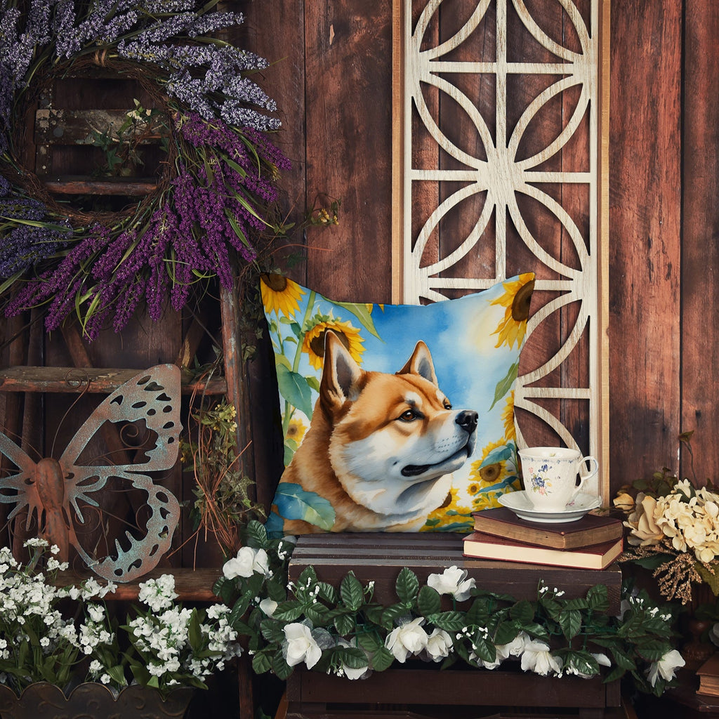 Akita in Sunflowers Decorative Throw Pillow 14x14 Indoor Outdoor Accent Cushion, Fabric Cover with Insert for Sofa, Bed, Porch & Living Room