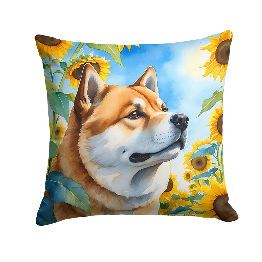Akita in Sunflowers Decorative Throw Pillow 18x18 Indoor Outdoor Accent Cushion, Fabric Cover with Insert for Sofa, Bed, Porch & Living Room