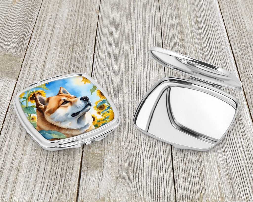 Akita in Sunflowers Compact Mirror Decorative Travel Makeup Mirror for Women Girls Gifts Pocket Makeup Mirror Folding Handheld
