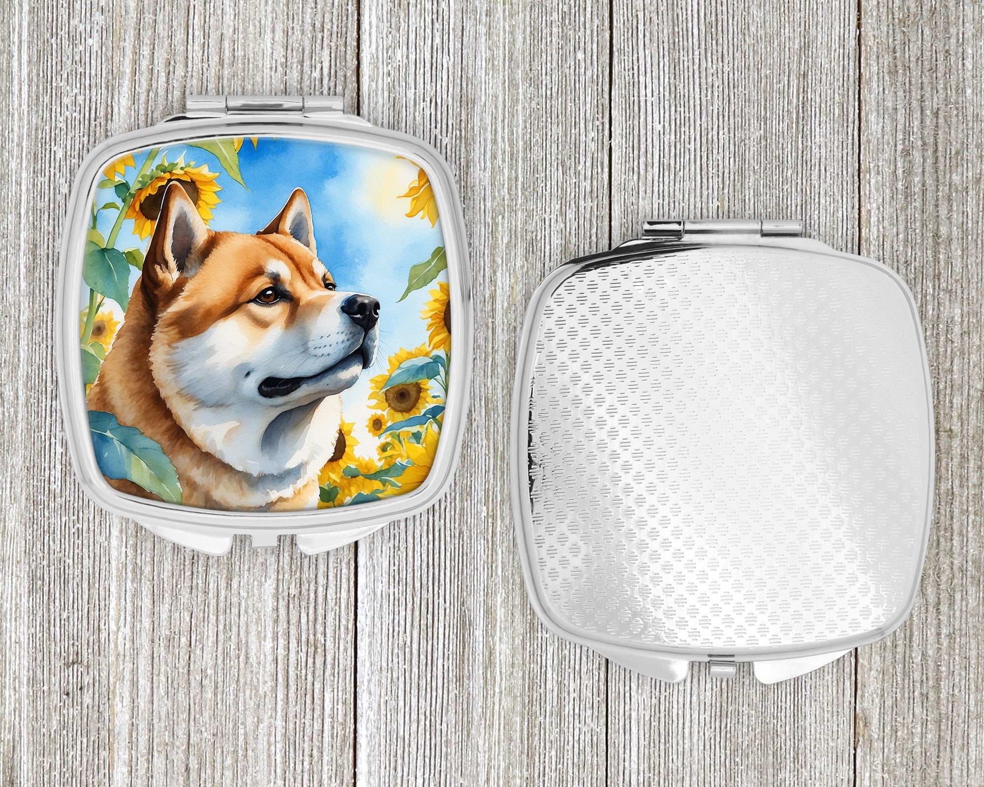 Akita in Sunflowers Compact Mirror Decorative Travel Makeup Mirror for Women Girls Gifts Pocket Makeup Mirror Folding Handheld