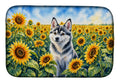 Alaskan Klee Kai in Sunflowers Dish Drying Mat Absorbent Dish Drying Mat Pad for Kitchen Counter Dish Drainer Mat for Countertop, 14 x 21", Multicolor