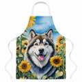 Alaskan Malamute in Sunflowers Apron Cooking Kitchen Server Baking Crafts Gardening for Adult Women Men, Unisex, Large, Multicolor