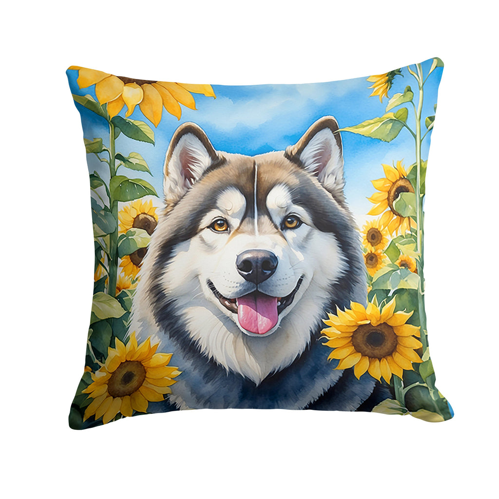 Alaskan Malamute in Sunflowers Decorative Throw Pillow 18x18 Indoor Outdoor Accent Cushion, Fabric Cover with Insert for Sofa, Bed, Porch & Living Room