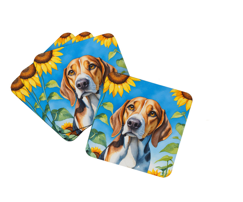 American Foxhound in Sunflowers Foam Coasters Set of 4 Cup Coasters for Indoor Outdoor, Tabletop Protection, Anti Slip, Mouse pad Material