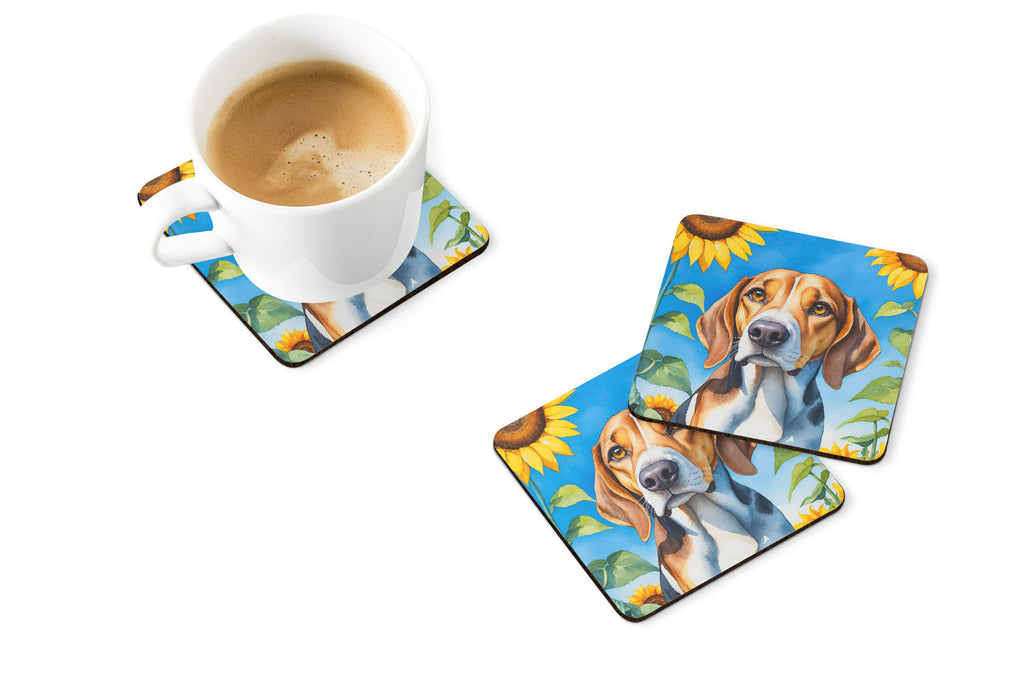 American Foxhound in Sunflowers Foam Coasters Set of 4 Cup Coasters for Indoor Outdoor, Tabletop Protection, Anti Slip, Mouse pad Material