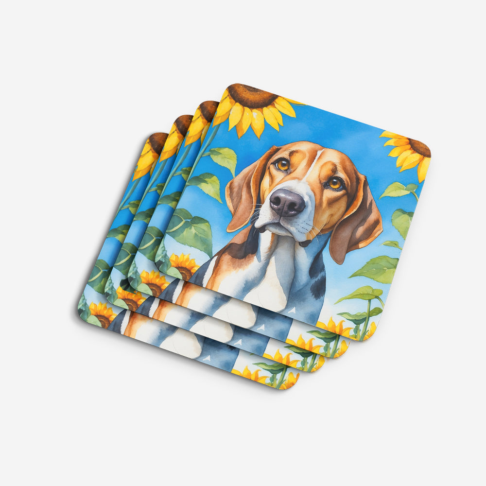 American Foxhound in Sunflowers Foam Coasters Set of 4 Cup Coasters for Indoor Outdoor, Tabletop Protection, Anti Slip, Mouse pad Material
