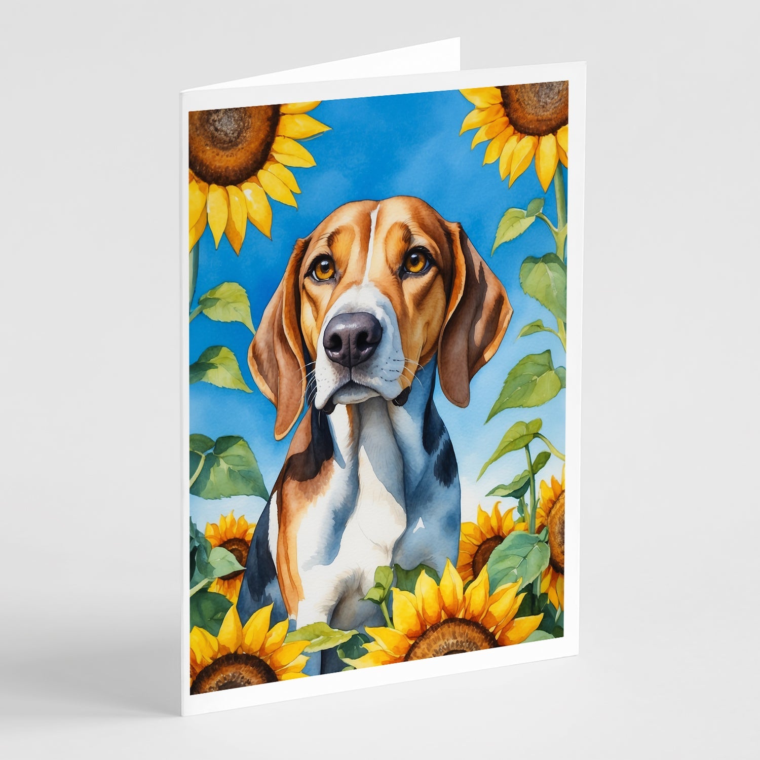 American Foxhound in Sunflowers Greeting Cards Pack of 8 Blank Cards with Envelopes Whimsical A7 Size 5x7