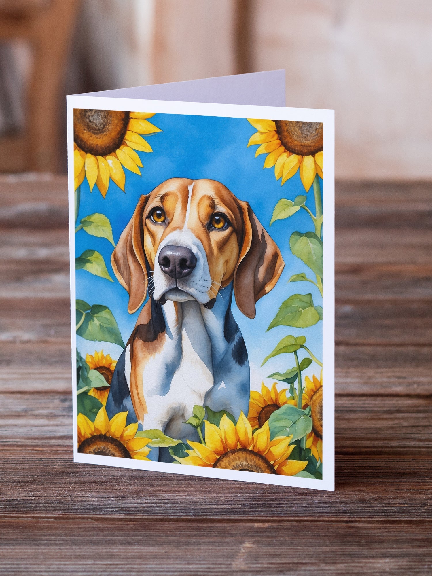 American Foxhound in Sunflowers Greeting Cards Pack of 8 Blank Cards with Envelopes Whimsical A7 Size 5x7