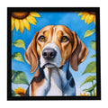 American Foxhound in Sunflowers Framed Metal Print Bathroom, Kitchen, Office, Home Decor Wall Art Ready to Hang, Square, 8X8