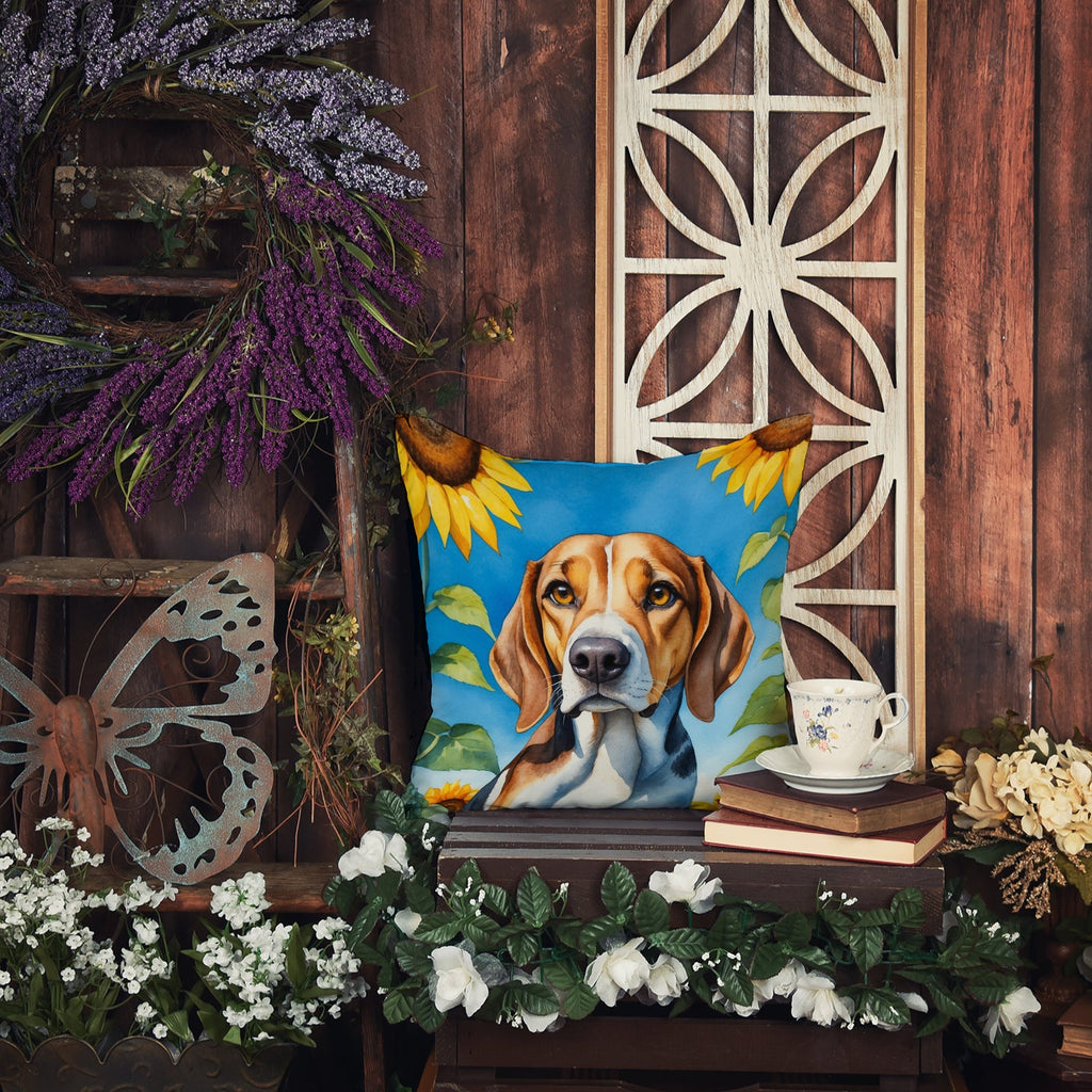 American Foxhound in Sunflowers Decorative Throw Pillow 18x18 Indoor Outdoor Accent Cushion, Fabric Cover with Insert for Sofa, Bed, Porch & Living Room
