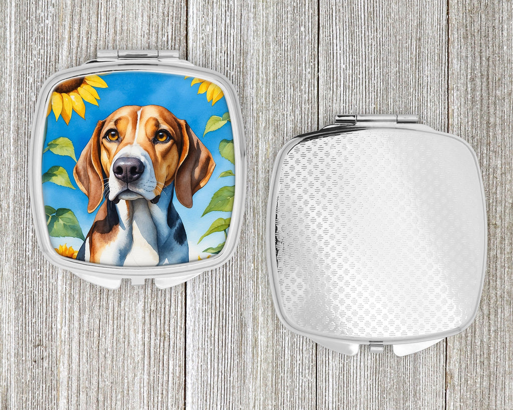 American Foxhound in Sunflowers Compact Mirror Decorative Travel Makeup Mirror for Women Girls Gifts Pocket Makeup Mirror Folding Handheld