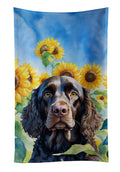 American Water Spaniel in Sunflowers Kitchen Towel Velour Plush Front and Cotton Loop Back Machine Washable