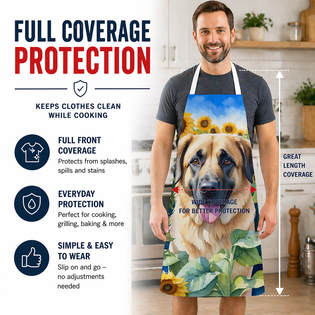 Anatolian Shepherd in Sunflowers Apron Cooking Kitchen Server Baking Crafts Gardening for Adult Women Men, Unisex, Large, Multicolor