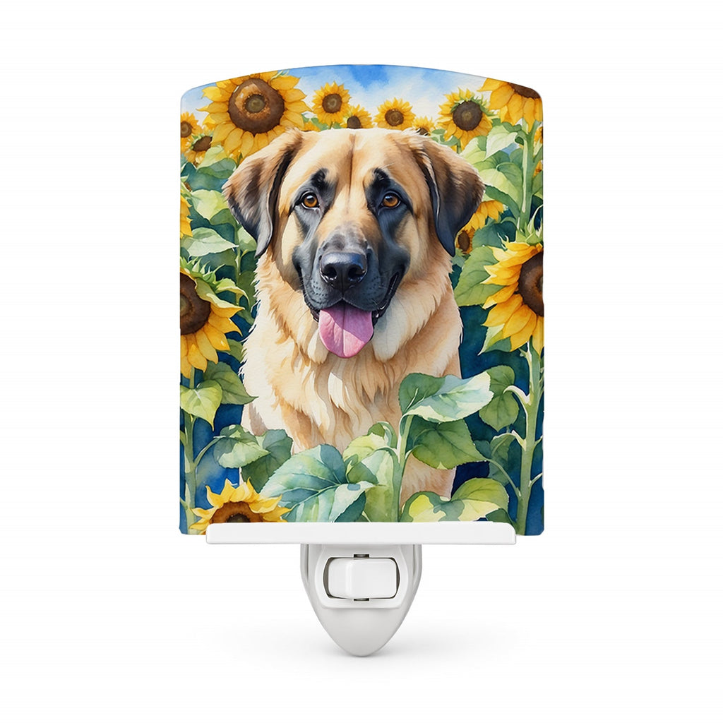 Anatolian Shepherd in Sunflowers Ceramic Night Light Compact, UL-Certified, Ideal for Bedroom, Bathroom, Nursery, Hallway, Kitchen, 6x4x3, Multicolor