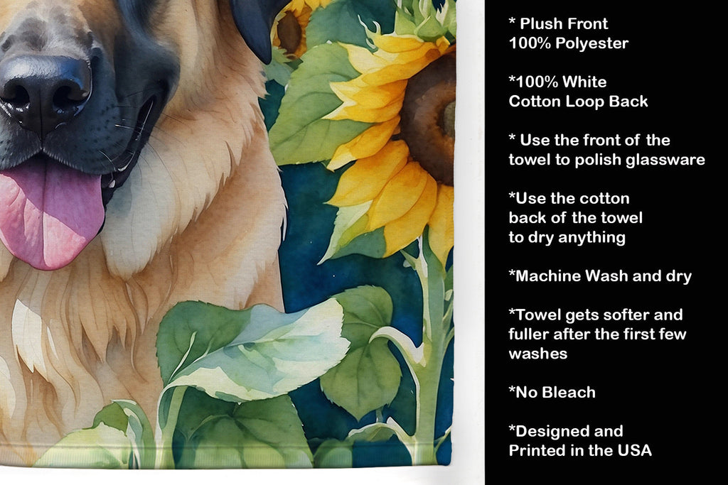 Anatolian Shepherd in Sunflowers Kitchen Towel Velour Plush Front and Cotton Loop Back Machine Washable