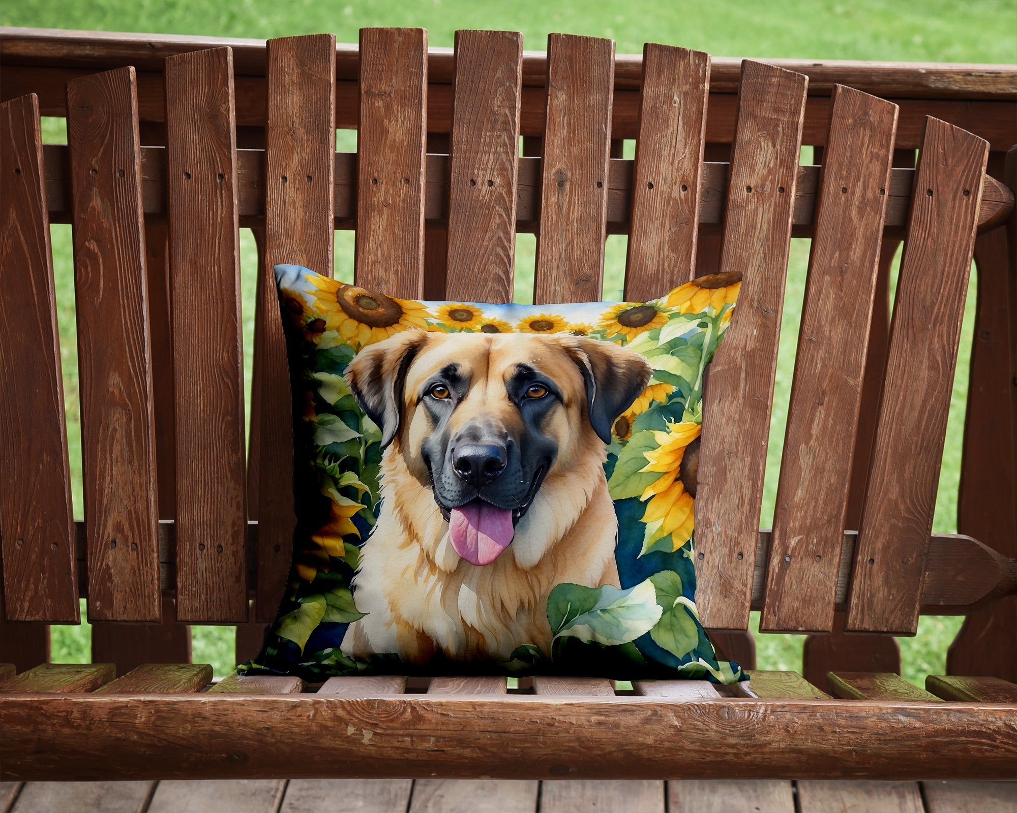 Anatolian Shepherd in Sunflowers Decorative Throw Pillow 14x14 Indoor Outdoor Accent Cushion, Fabric Cover with Insert for Sofa, Bed, Porch & Living Room