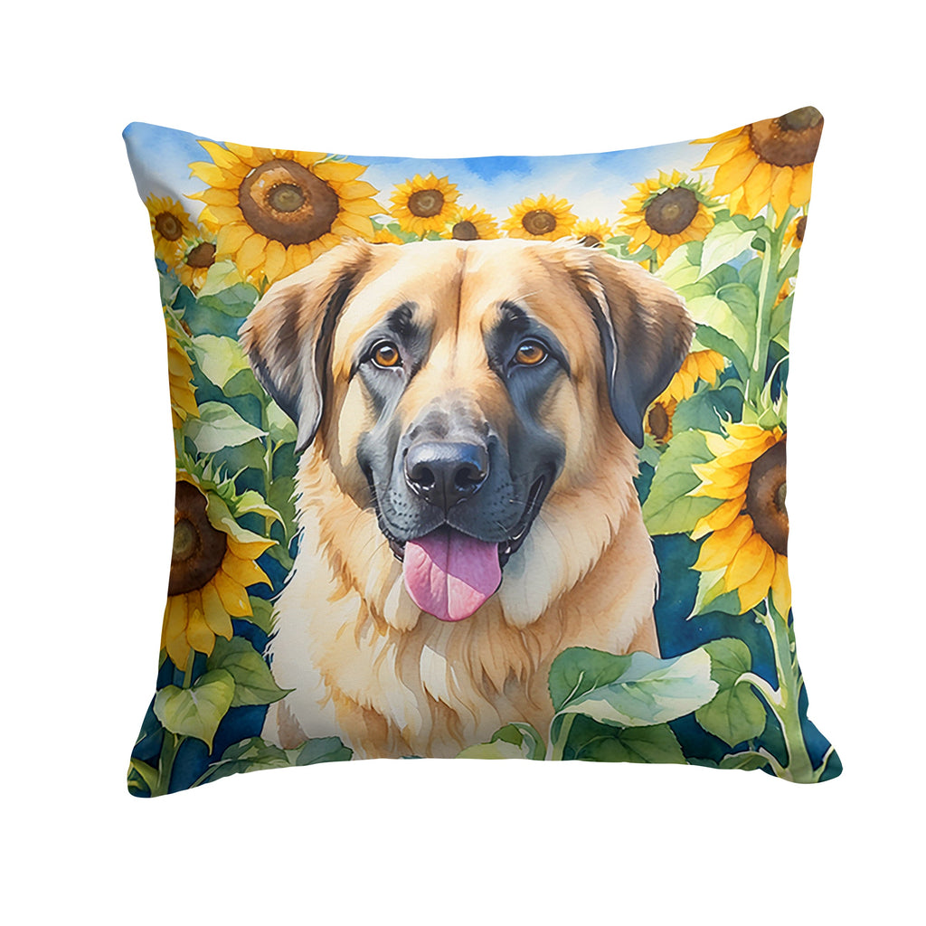 Anatolian Shepherd in Sunflowers Decorative Throw Pillow 18x18 Indoor Outdoor Accent Cushion, Fabric Cover with Insert for Sofa, Bed, Porch & Living Room