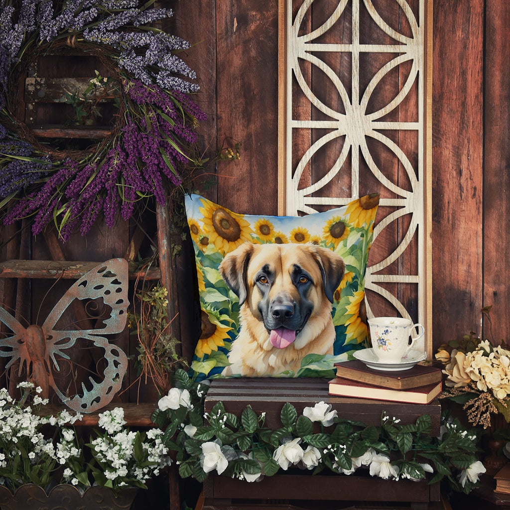 Anatolian Shepherd in Sunflowers Decorative Throw Pillow 18x18 Indoor Outdoor Accent Cushion, Fabric Cover with Insert for Sofa, Bed, Porch & Living Room